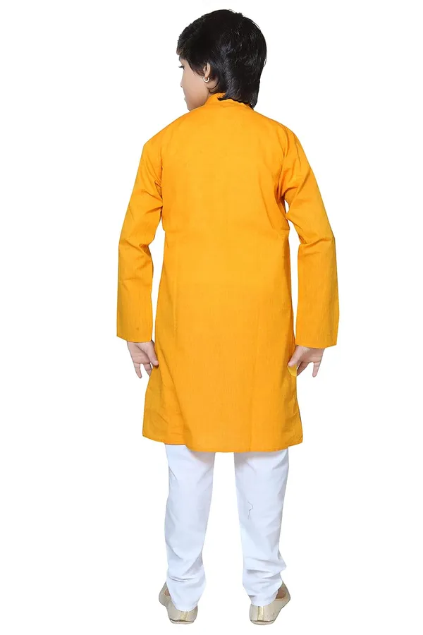 Yellow_Ethnic_Wear_Cotton_Kurta_Pyjama_Set_For_Boys