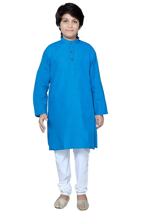 Blue_Ethnic_Wear_Cotton_Kurta_Pyjama_Set_For_Boys
