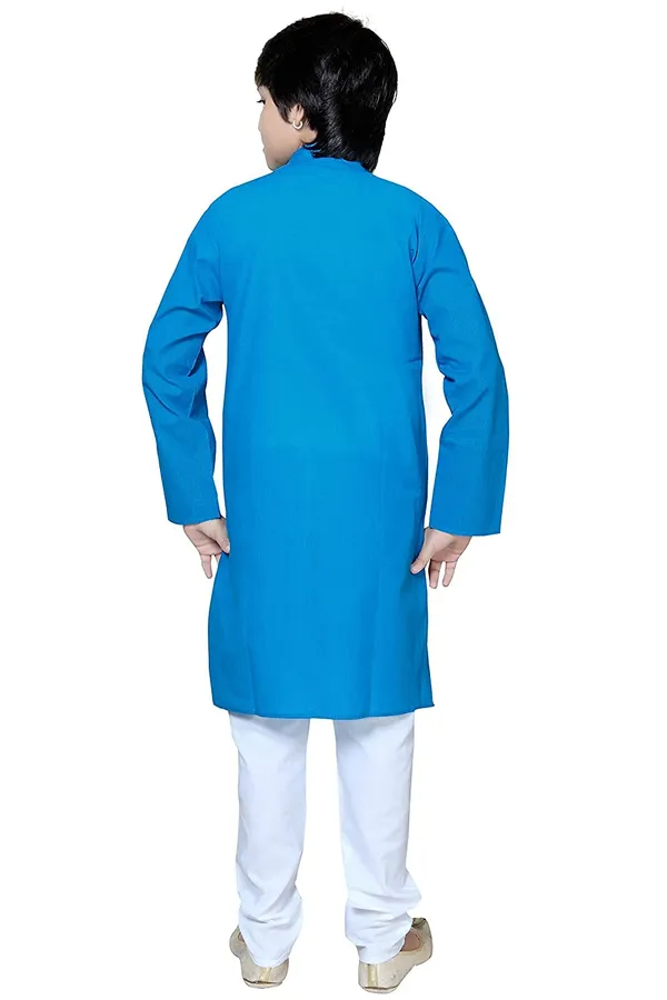 Blue_Ethnic_Wear_Cotton_Kurta_Pyjama_Set_For_Boys