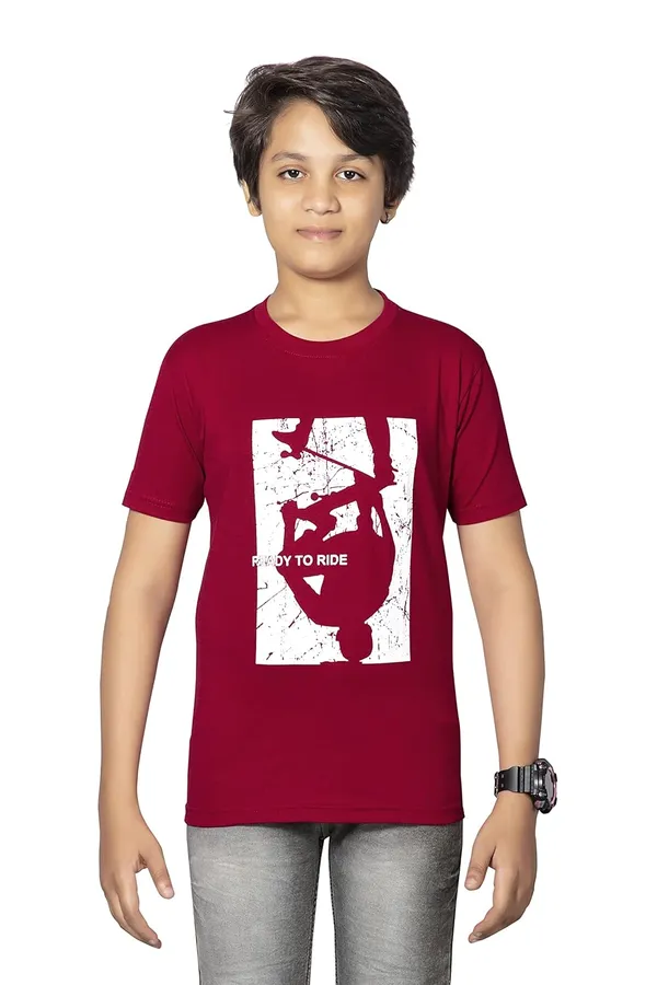 Maroon_Half_Sleeves_Round_Neck_Cotton_Printed_T-Shirt_For_Boys
