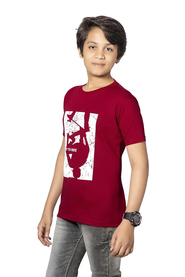 Maroon_Half_Sleeves_Round_Neck_Cotton_Printed_T-Shirt_For_Boys