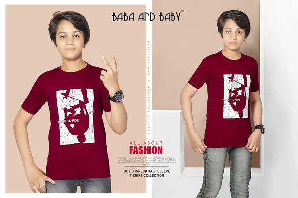 Maroon_Half_Sleeves_Round_Neck_Cotton_Printed_T-Shirt_For_Boys