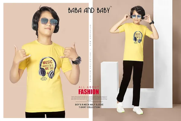 Yellow_Half_Sleeves_Round_Neck_Cotton_Printed_T-Shirt_For_Boys