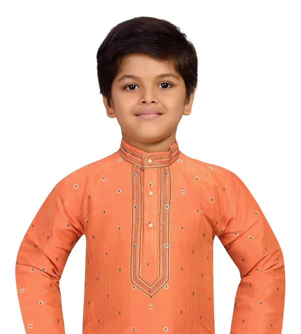Peach_Kids_Cotton_Silk_Blend_Boys_Kurta_Pyjama_Set