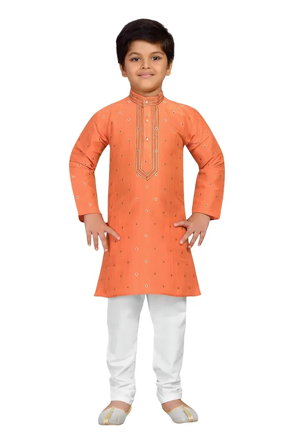Peach_Kids_Cotton_Silk_Blend_Boys_Kurta_Pyjama_Set