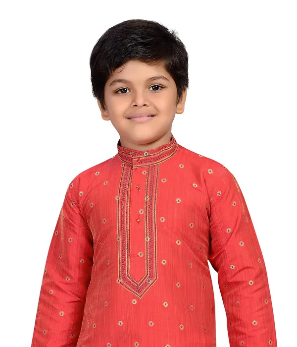 Red_Orange_Kids_Cotton_Silk_Blend_Boys_Kurta_Pyjama_Set
