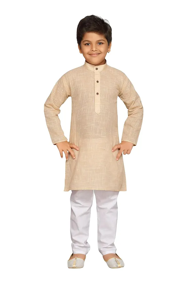 Cream_Boys_Cotton_Kurta_Pyjama_Set