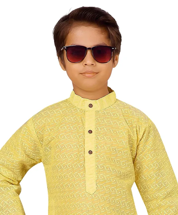 Lemon_Ethnic_Wear_Cotton_Kurta_Pyjama_Set_For_Boys