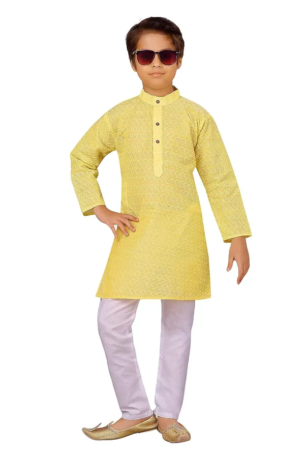 Lemon_Ethnic_Wear_Cotton_Kurta_Pyjama_Set_For_Boys