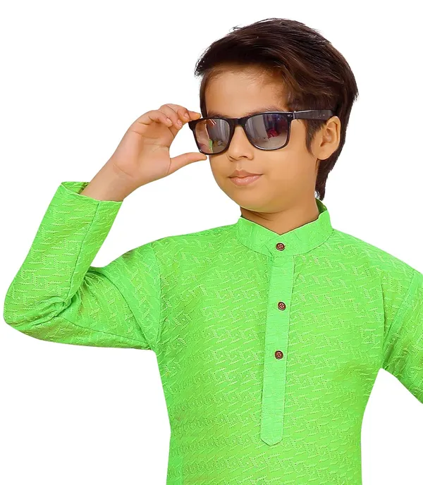 Parrot_Green_Ethnic_Wear_Cotton_Kurta_Pyjama_Set_For_Boys