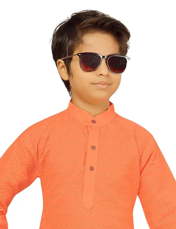 Peach_Ethnic_Wear_Cotton_Kurta_Pyjama_Set_For_Boys