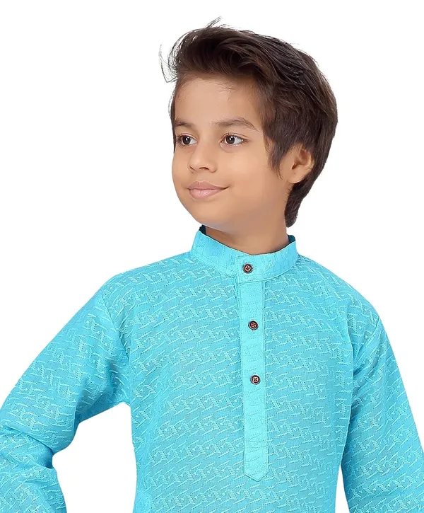 Sky_Blue_Ethnic_Wear_Cotton_Kurta_Pyjama_Set_For_Boys