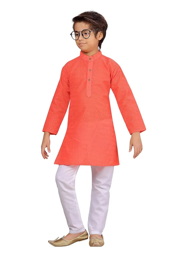 Red_Ethnic_Wear_Cotton_Kurta_Pyjama_Set_For_Boys