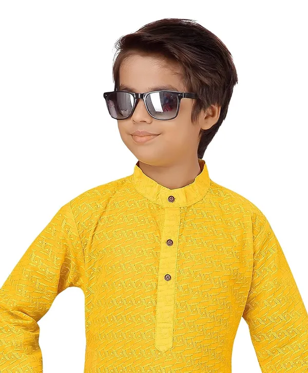 Yellow_Ethnic_Wear_Cotton_Kurta_Pyjama_Set_For_Boys