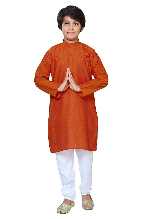 Orange_Ethnic_Wear_Cotton_Kurta_Pyjama_Set_For_Boys