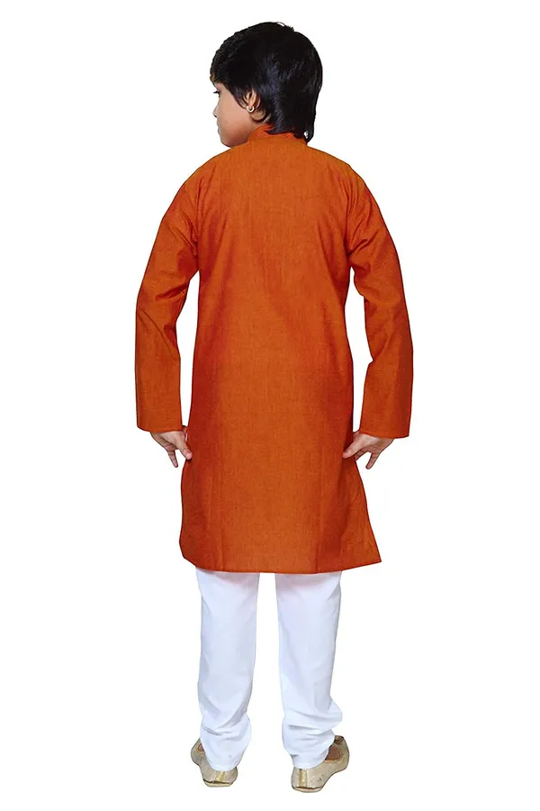 Orange_Ethnic_Wear_Cotton_Kurta_Pyjama_Set_For_Boys