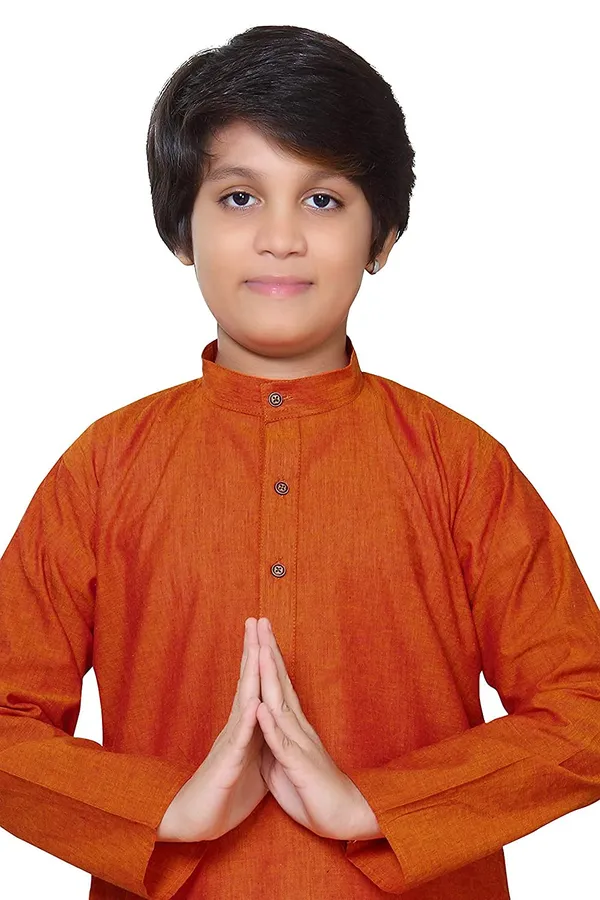 Orange_Ethnic_Wear_Cotton_Kurta_Pyjama_Set_For_Boys