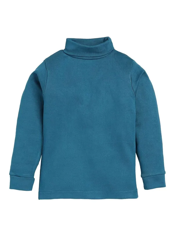 Teal_Blue_Turtle_Neck_Cotton_T-Shirt_For_Boys_And_Girls