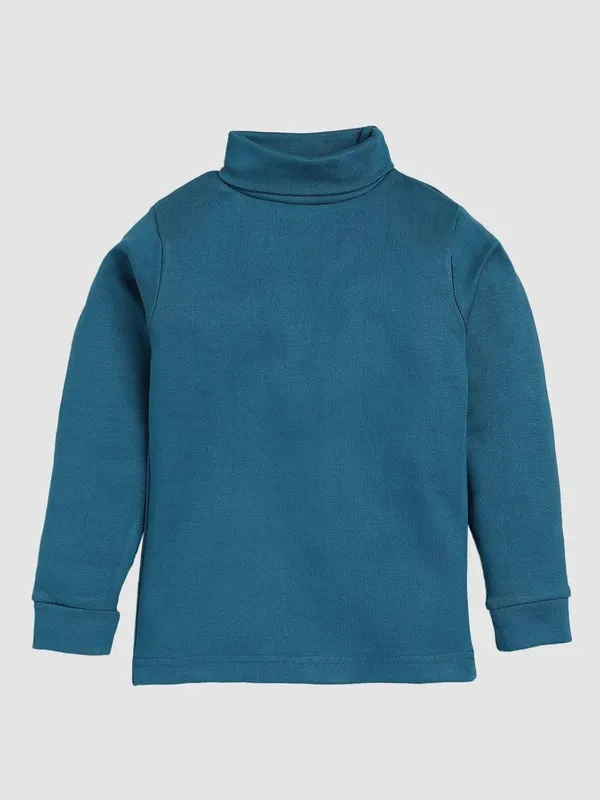 Teal_Blue_Turtle_Neck_Cotton_T-Shirt_For_Boys_And_Girls