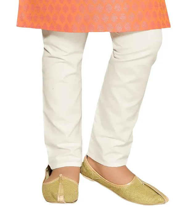 Peach_Kids_Boys_Jacquard_Silk_Kurta_And_Pyjama_Set