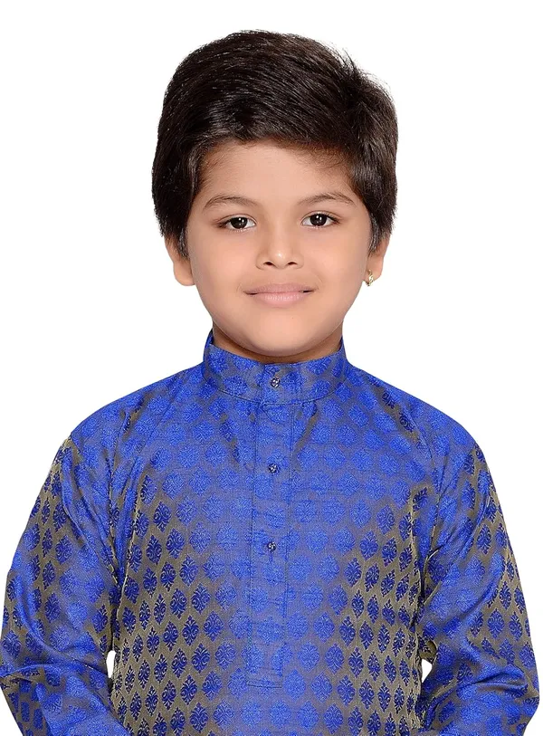 Royal_Blue_Boys_Jacquard_Silk_Kurta_And_Pyjama_Set