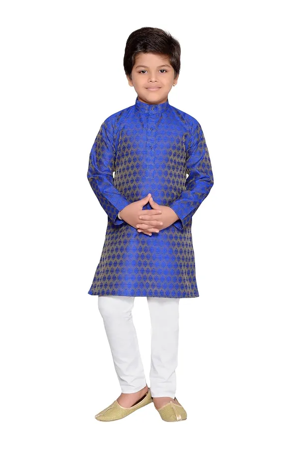 Royal_Blue_Boys_Jacquard_Silk_Kurta_And_Pyjama_Set