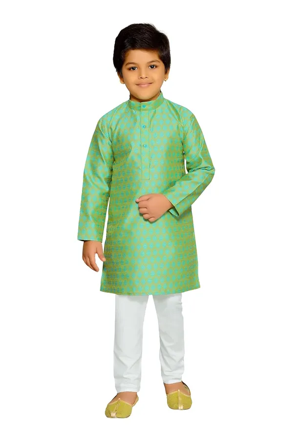 Seafoam_Green_Boys_Jacquard_Silk_Kurta_And_Pyjama_Set