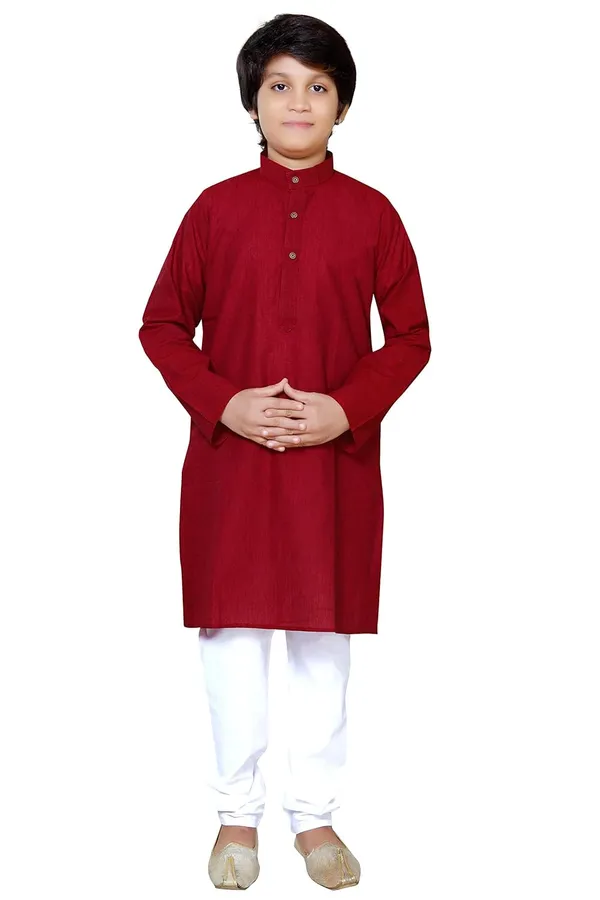 Maroon_Ethnic_Wear_Cotton_Kurta_Pyjama_Set_For_Boys