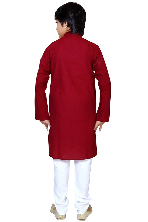 Maroon_Ethnic_Wear_Cotton_Kurta_Pyjama_Set_For_Boys