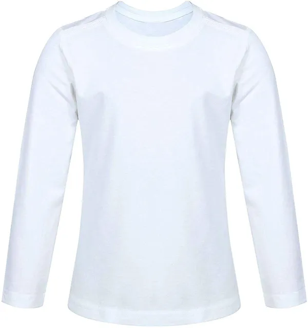 White_Full_Sleeves_Cotton_Round_Neck_Solid_T-Shirt_For_Boys_And_Girls