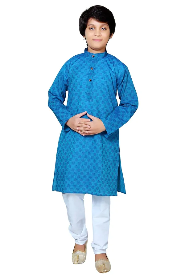 Blue_Ethnic_Wear_Cotton_Kurta_Pyjama_Set_For_Boys