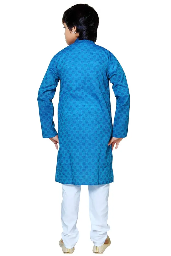 Blue_Ethnic_Wear_Cotton_Kurta_Pyjama_Set_For_Boys