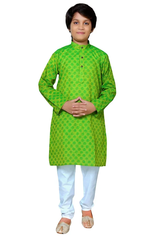 Green_Ethnic_Wear_Cotton_Kurta_Pyjama_Set_For_Boys