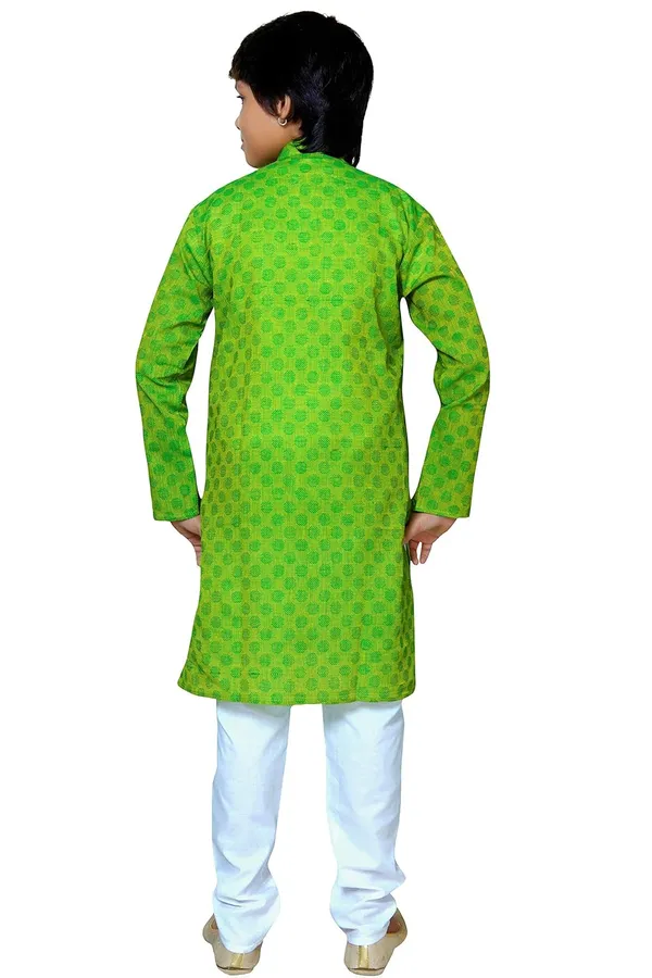 Green_Ethnic_Wear_Cotton_Kurta_Pyjama_Set_For_Boys