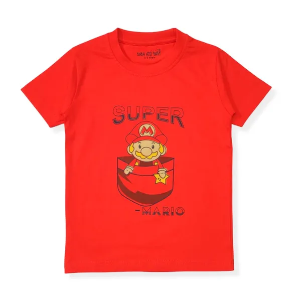 Red_Orange_Printed_Half_Sleeves_Round_Neck_Cotton_T-Shirt_For_Boys