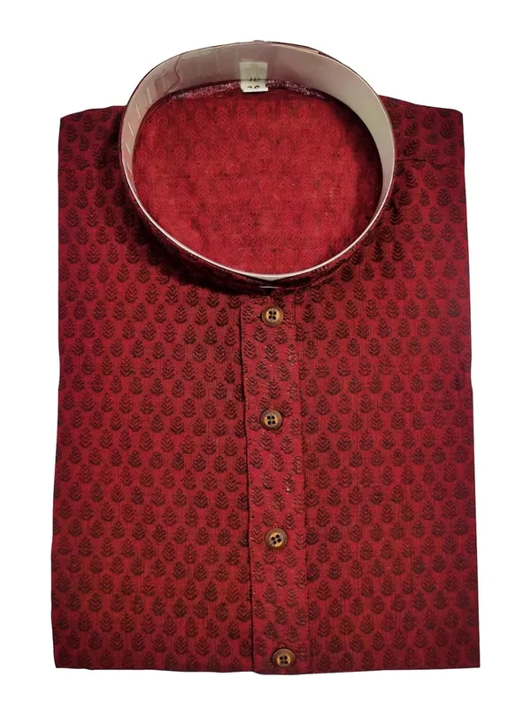 Maroon_Stylish_Mens_Cotton_Kurta_Pyjama_Set
