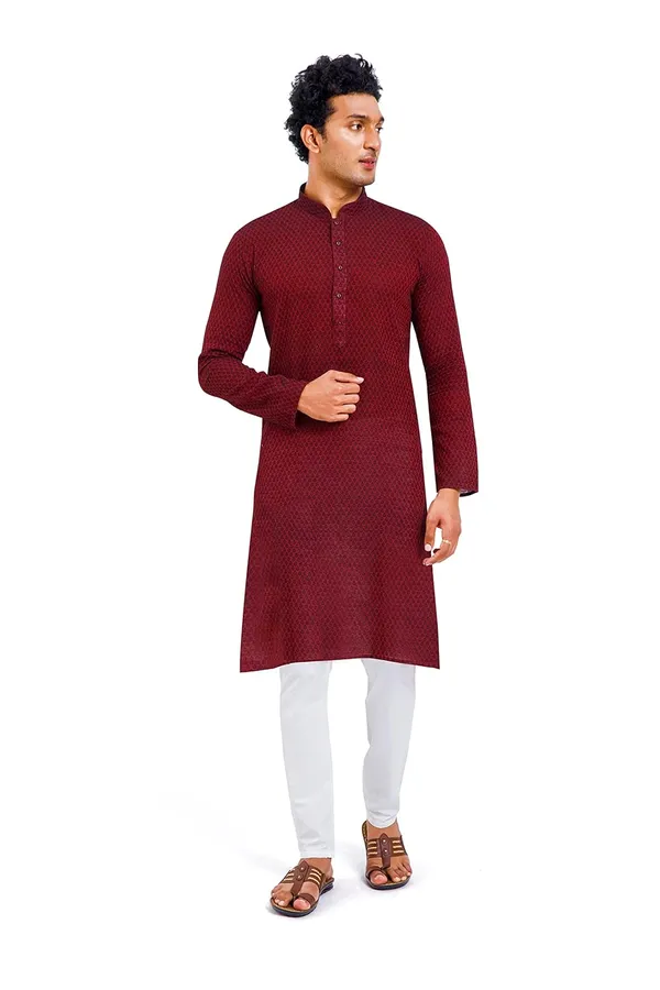 Maroon_Stylish_Mens_Cotton_Kurta_Pyjama_Set