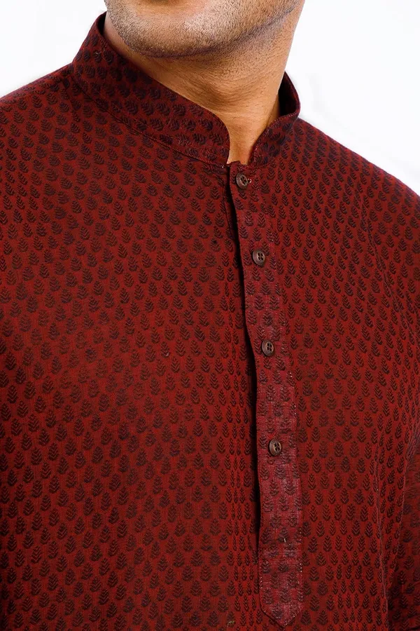 Maroon_Stylish_Mens_Cotton_Kurta_Pyjama_Set