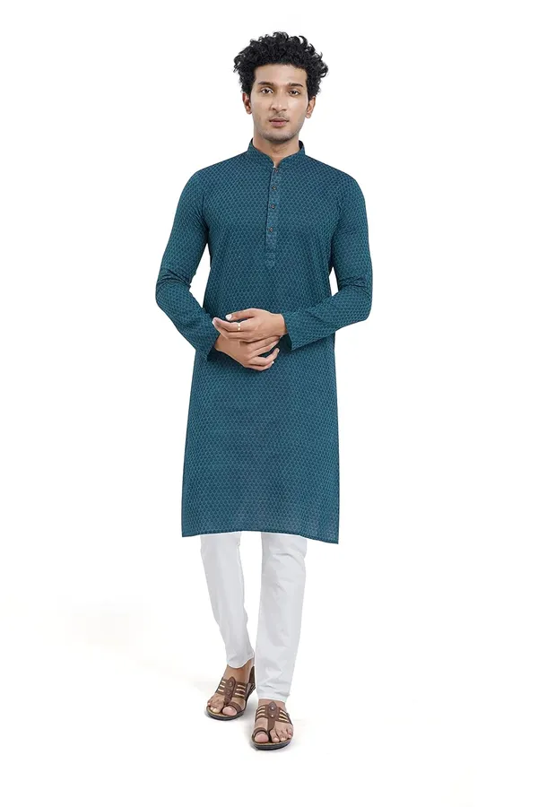 Peacock_Green_Stylish_Mens_Cotton_Kurta_Pyjama_Set