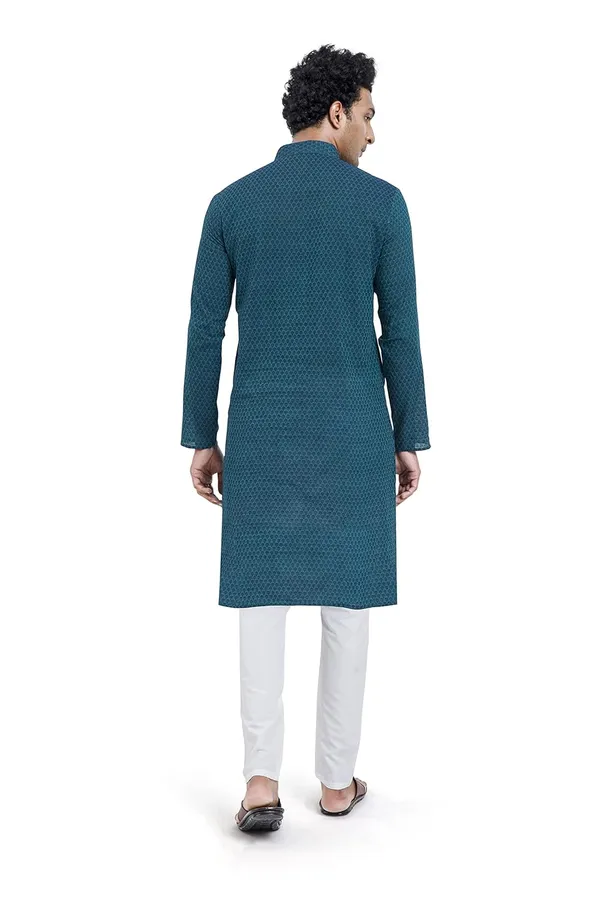 Peacock_Green_Stylish_Mens_Cotton_Kurta_Pyjama_Set