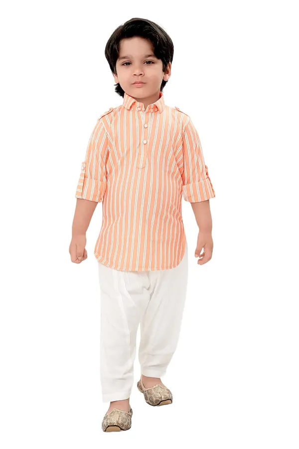 Orange_Striped_Cotton_Boys_Pathani_Suit