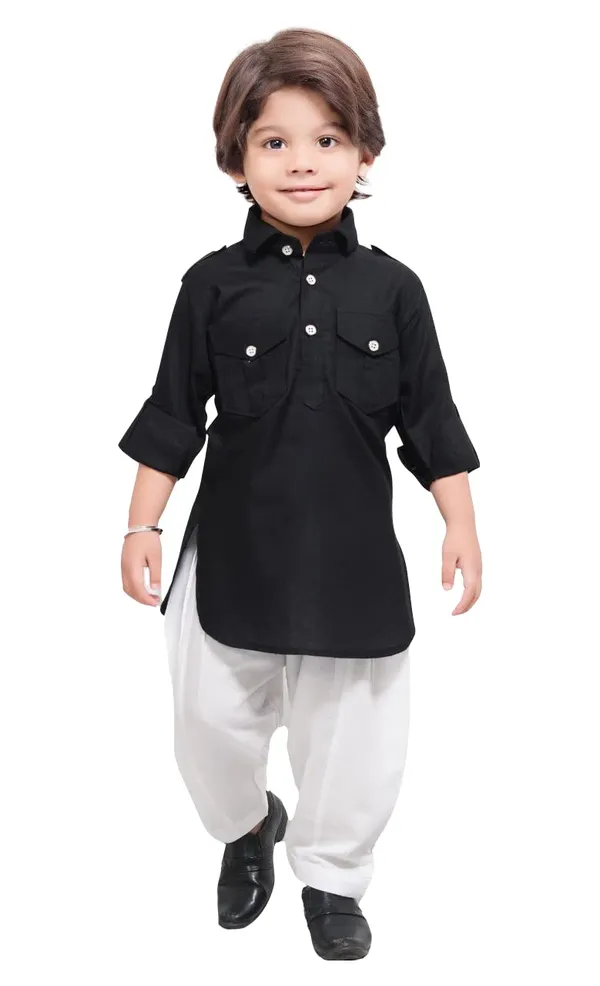 Black_&_White_Cotton_Boys_Pathani_Suit