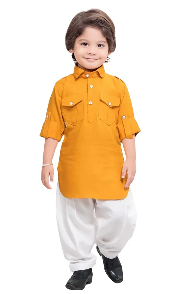 Yellow_Cotton_Boys_Pathani_Suit