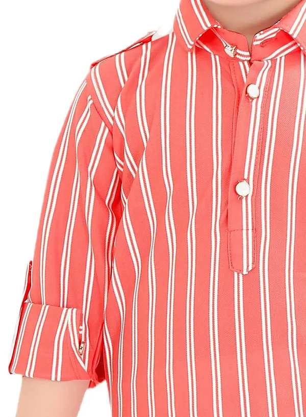 Peach_Striped_Cotton_Boys_Pathani_Suit