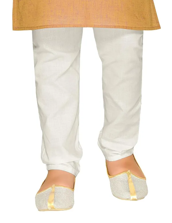 Gold_Wooden_Ethnic_Wear_Cotton_Kurta_Pyjama_Set_For_Boys
