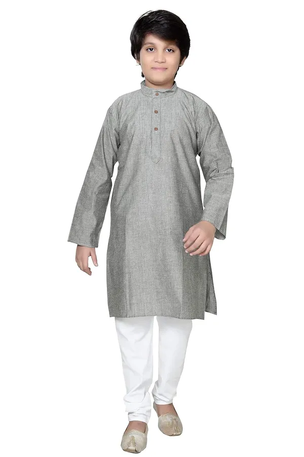 Grey_Ethnic_Wear_Cotton_Kurta_Pyjama_Set_For_Boys