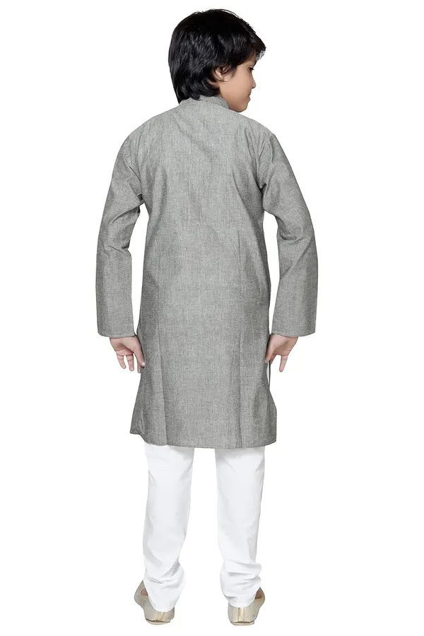 Grey_Ethnic_Wear_Cotton_Kurta_Pyjama_Set_For_Boys