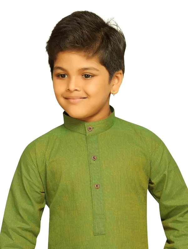 Mehendi_Green_Ethnic_Wear_Cotton_Kurta_Pyjama_Set_For_Boys