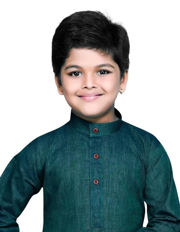 Peacock_Green_Ethnic_Wear_Cotton_Kurta_Pyjama_Set_For_Boys