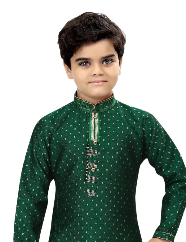 Bottle_Green_Boys_Traditional_Printex_Silk_Kurta_Pyjama_Set